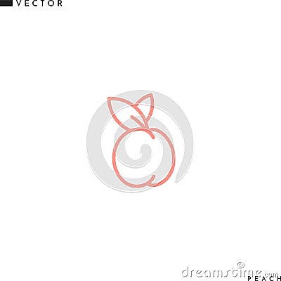 Fresh peach icon. Outline style Vector Illustration